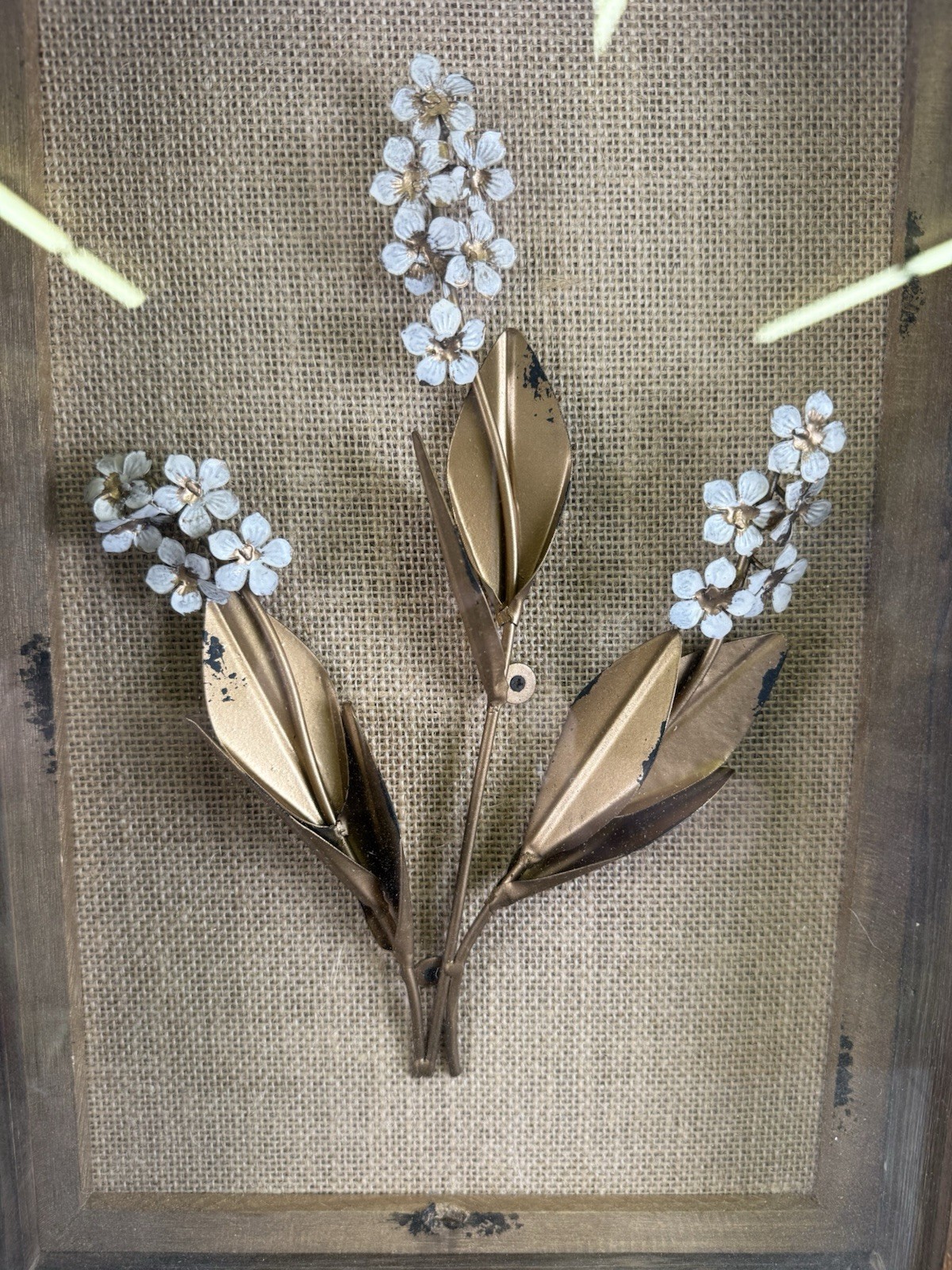 Handcrafted Wooden Shadowbox With Metal Floral Arrangement Inside