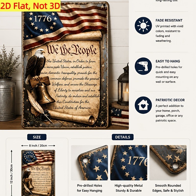 We The People Eagle Flag Metal Sign Patriotic Vintage Home Wall Decor for home