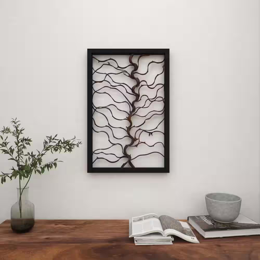 24 In. X 36 In. Wood Black Branch Tree Wall Decor with Black Frame