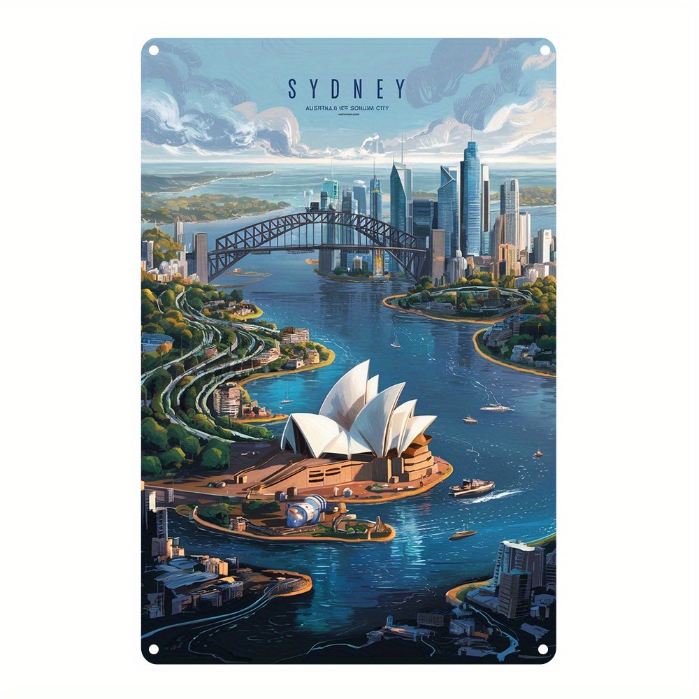 Sydney Opera House Harbour Bridge Cityscape Metal Sign Australia Travel Decor