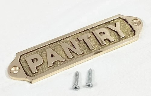 Solid Brass Pantry Plaque 13×3.5cm – Screw-On Sign | Durable Elegant Metal Label