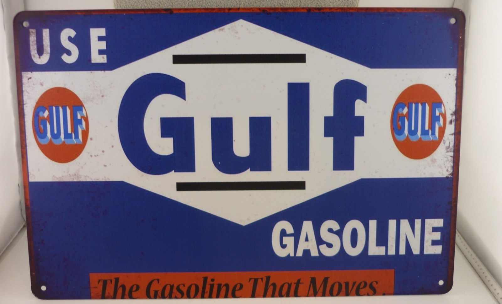 Gulf Gasoline Tin Metal Sign 12×8 Vintage Style Oil Gas Station Wall Decor