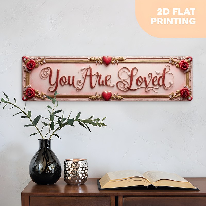 Floral Love Metal Sign: “You Are Loved” Carved Rose Accent Wall Art Home Decor