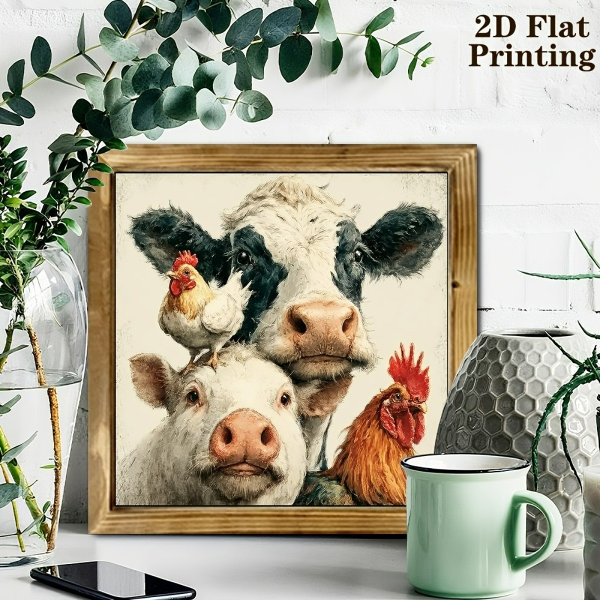 Farm Chicken Pig Cow Wooden Sign Rustic Vintage Decor for Kitchen Cafe Gift