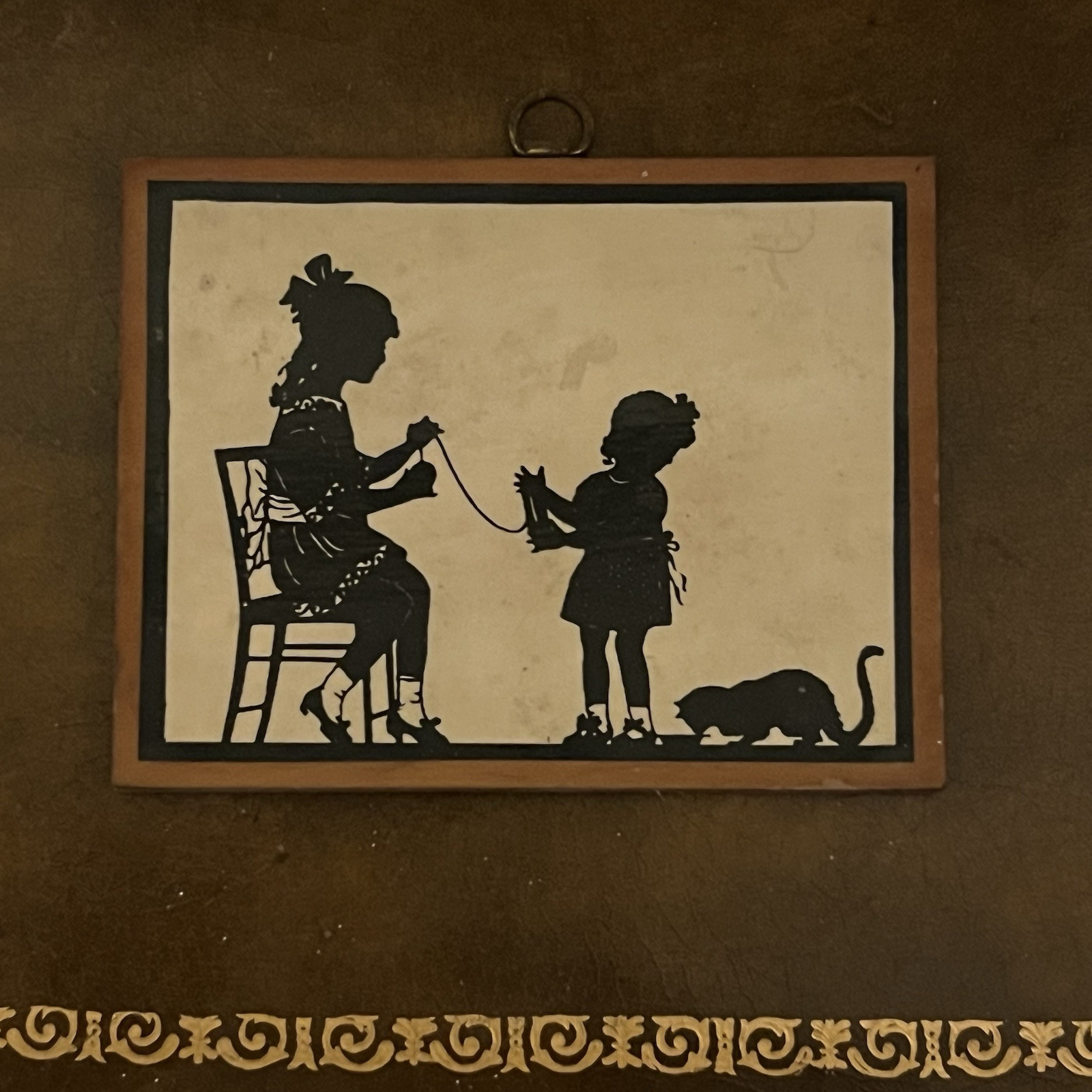 Vintage Children Winding Yarn Silhouette Plaque 4 1/2” X 3”