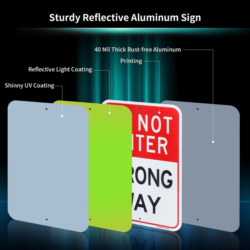 Large Do Not Enter Wrong Way Medium Signage, 12″ x 18″ Reflective Aluminum