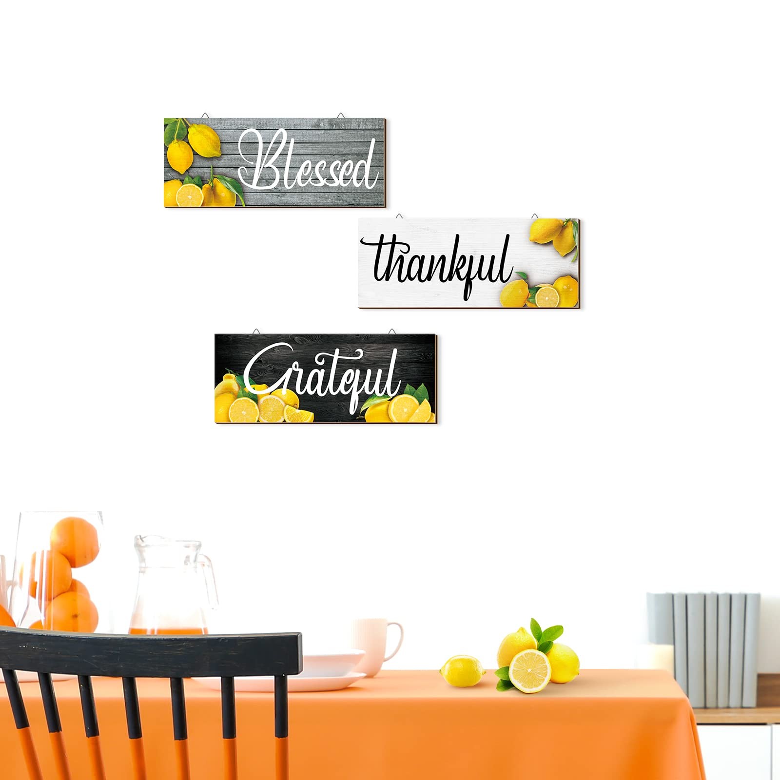 Amyhill 3 Pieces Lemon Wall Decor Grateful 11.81 x 4.72 inches, Multicolor