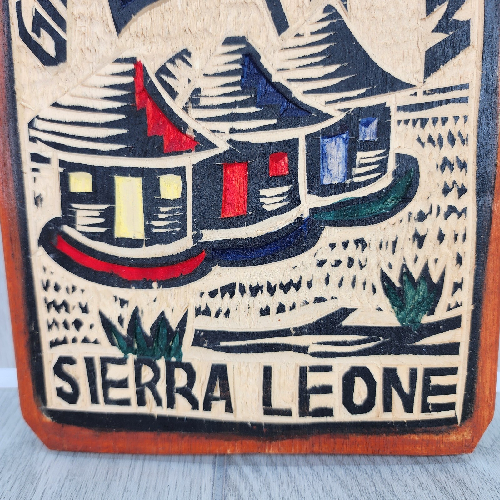Sierra Leone Hand Carved Wooden Sign Plaque 10″x6.5″ African Painted Lightweight