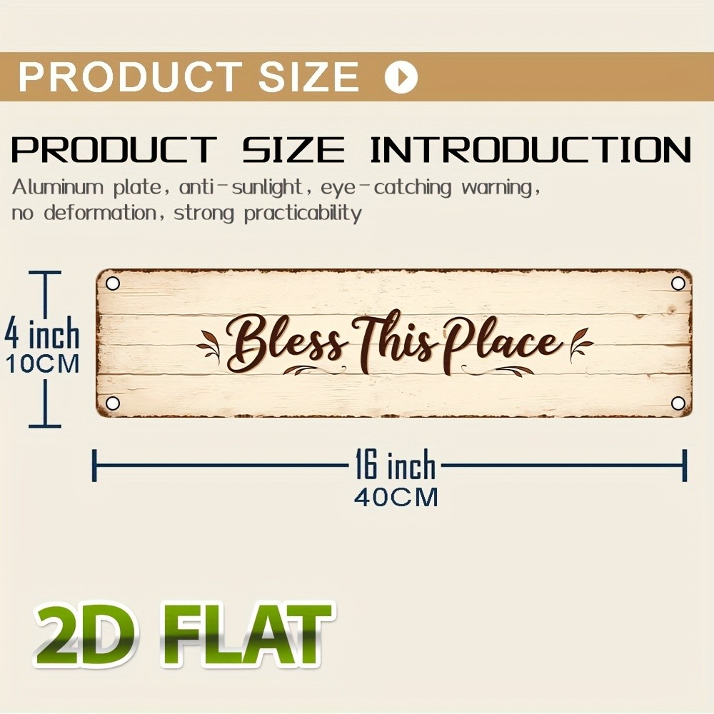 Retro Wood Grain Metal Sign Bless This Place Leaf Floral Print Entry Wall Decor