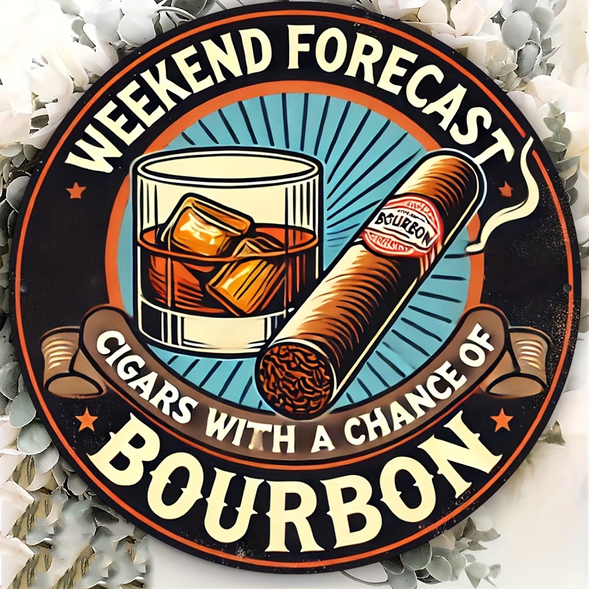 1pc, 8X8 Inches (20X20Cm), Vintage Bourbon & Cigar Tin Metal Signs, Retro Wall A
