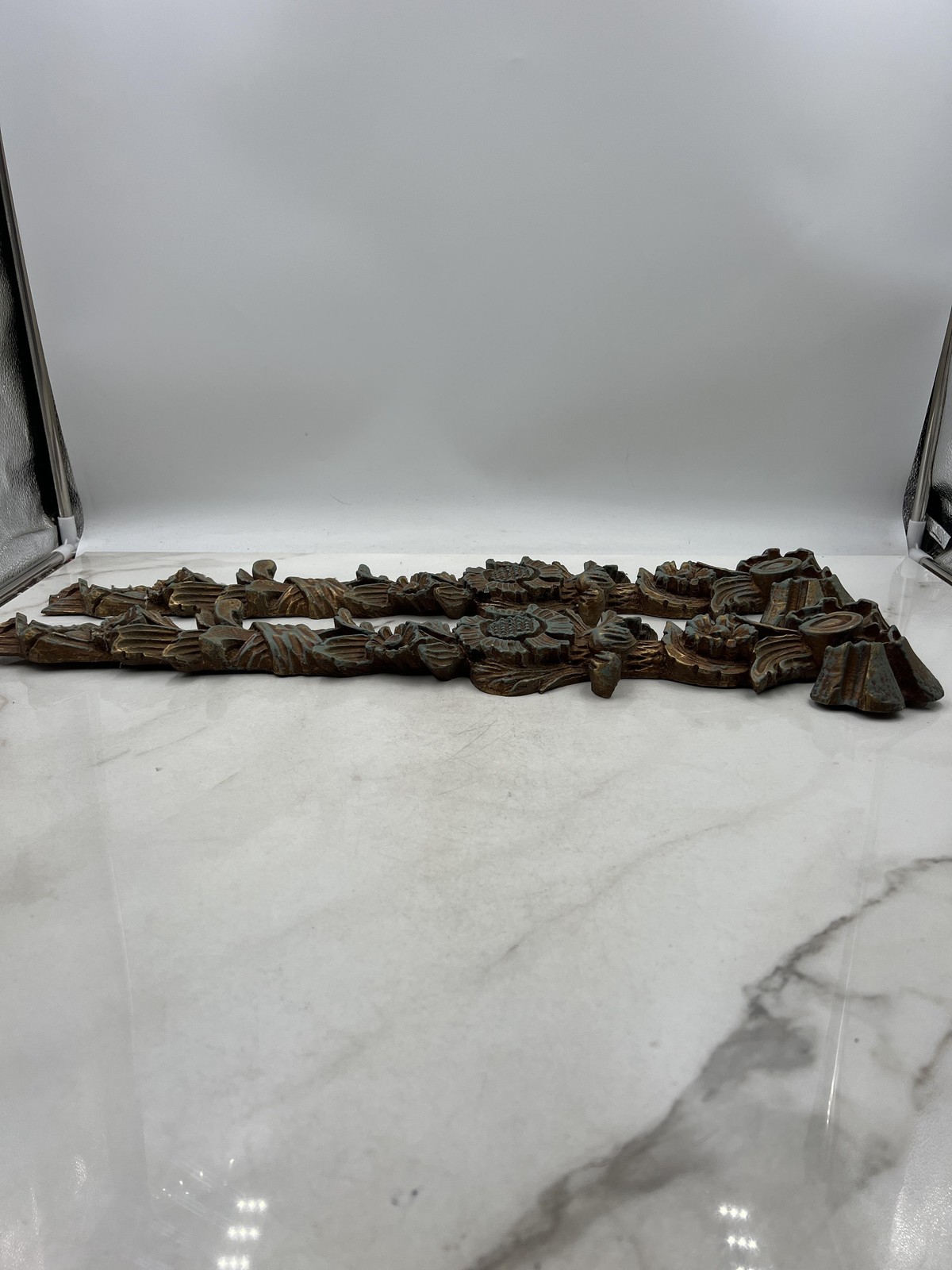 VTG Ornate Resin Wall Appliques Acanthus Floral Ribbon Rococo Green Gold French