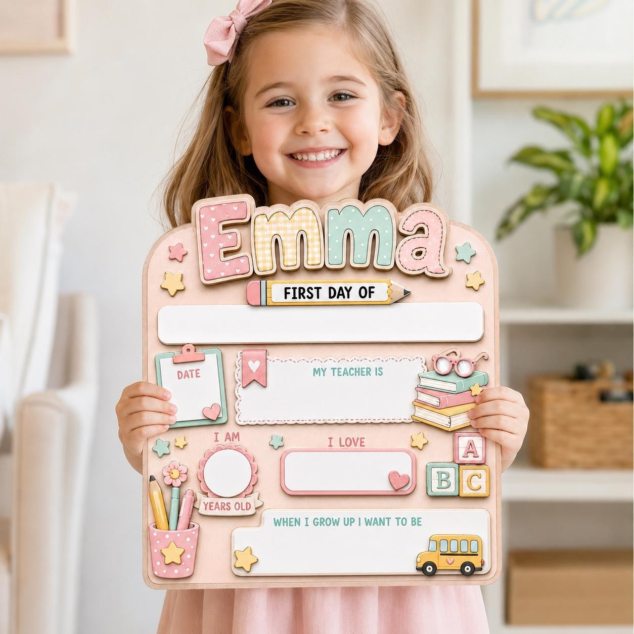 Personalized First & Last Day School Sign, Reusable Name Photo Board