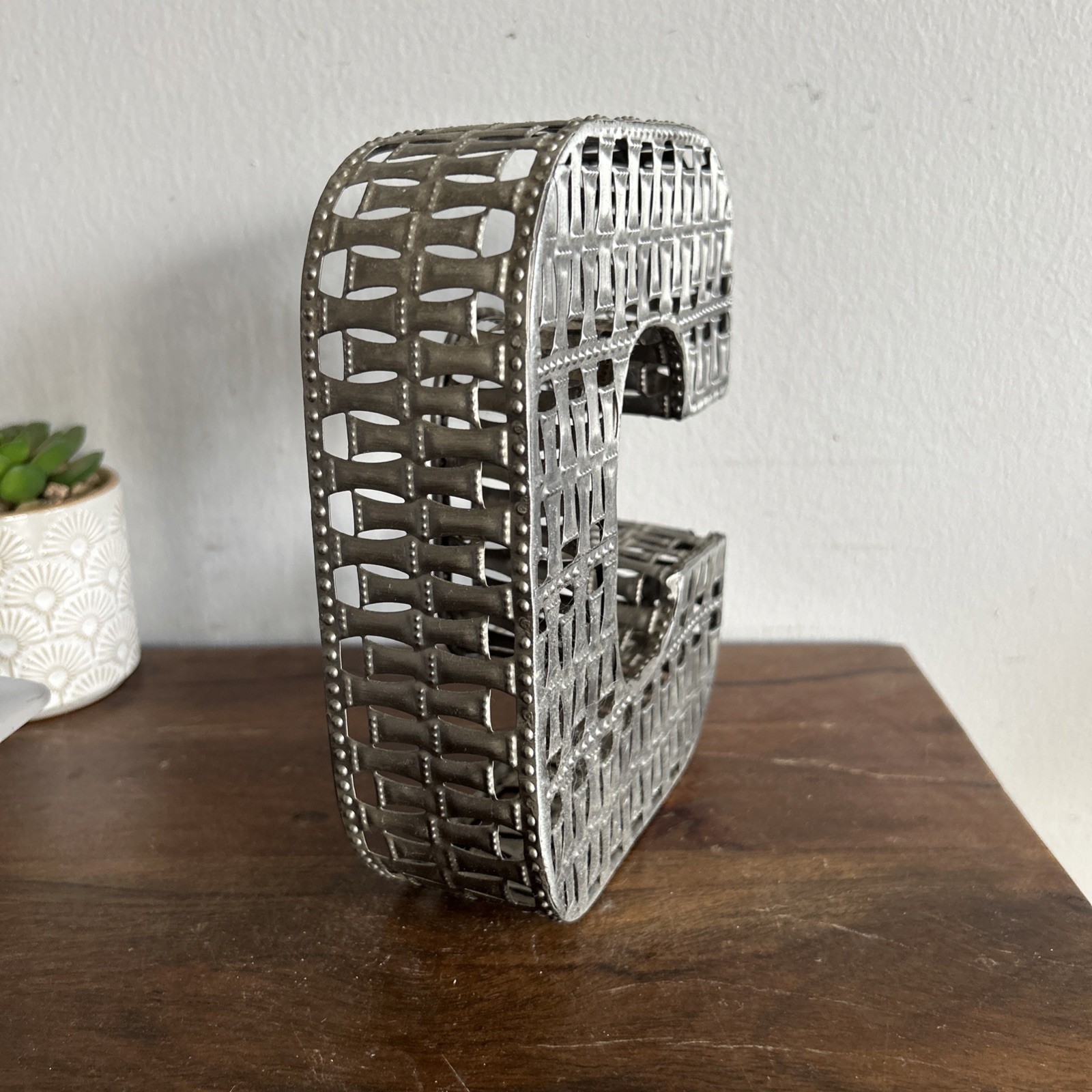 Decorative Metal Block Letter ‘C’ – Silver Filigree Shelf Or Wall Decor 7 In