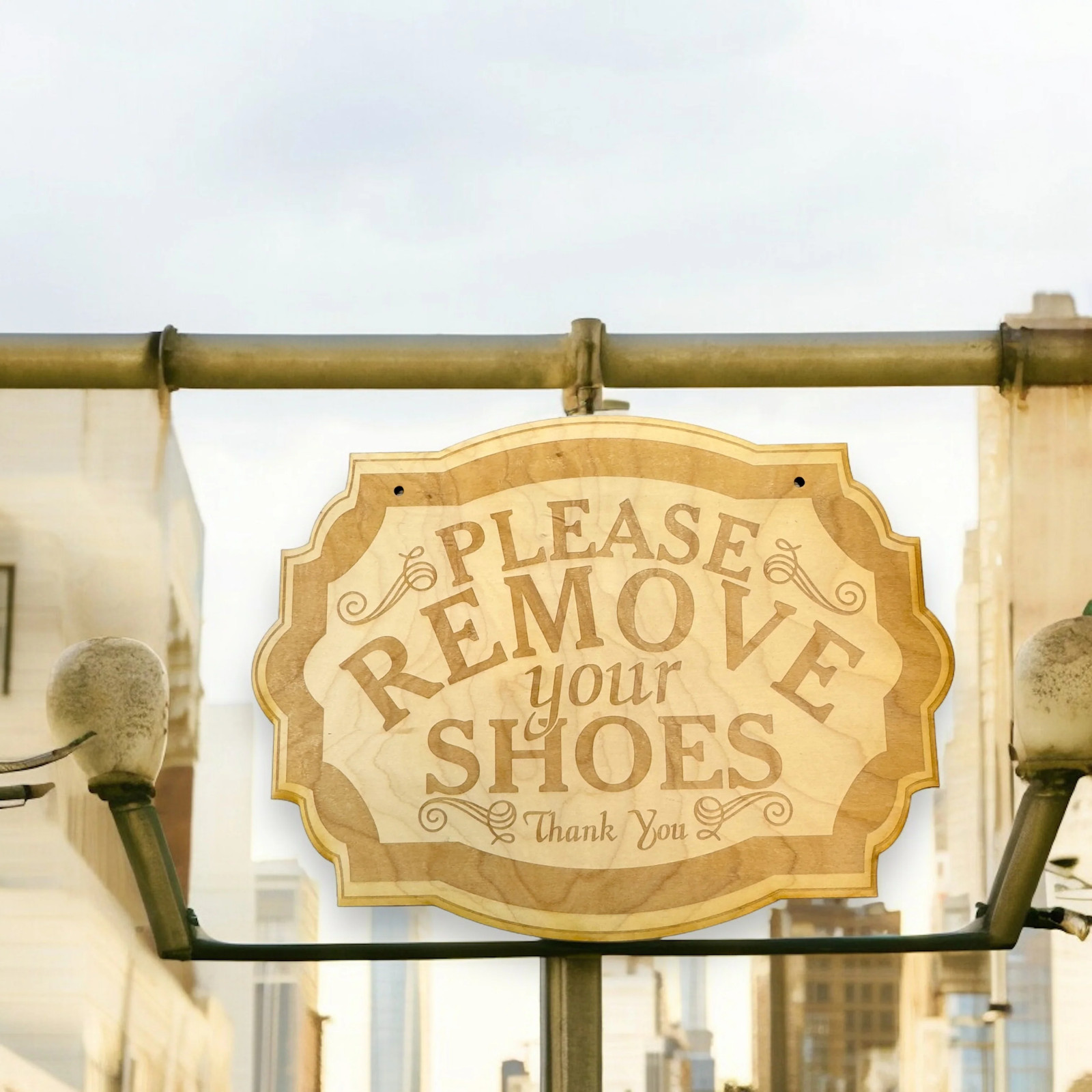 Please Remove Your Shoes – Raw Wood Door Sign 7×9.5in
