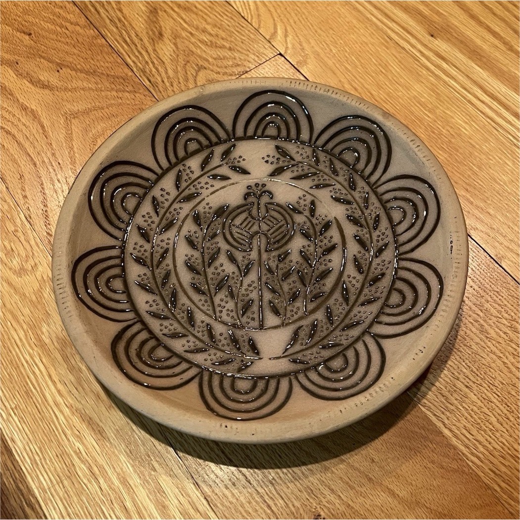 Handmade Ceramic Abstract Art Round Wall Plaque, Hanging, Beige Brown, Medium