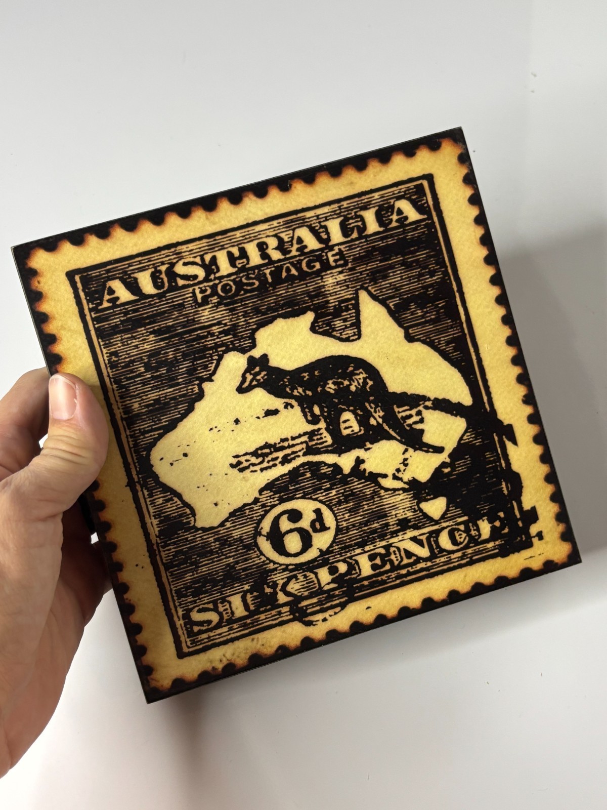 Australian Postage Stamp Map Kangaroo Hanging Wall Art Wood Plaque Sign Vintage