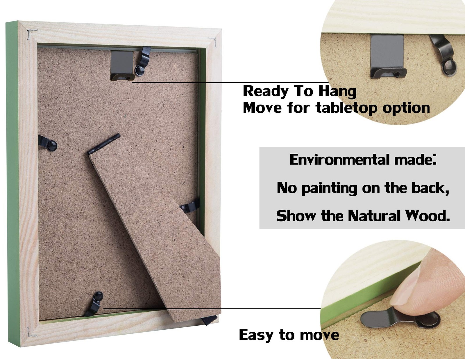 8×10 Green Picture Frames Set of 6 Nature Solid Wood for Wall Mounting and Ta…