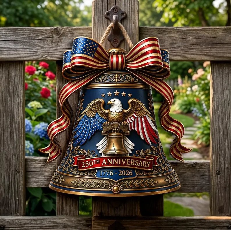USA 250th Anniversary Wooden Sign, Liberty Bell, Patriotic Door Hanger