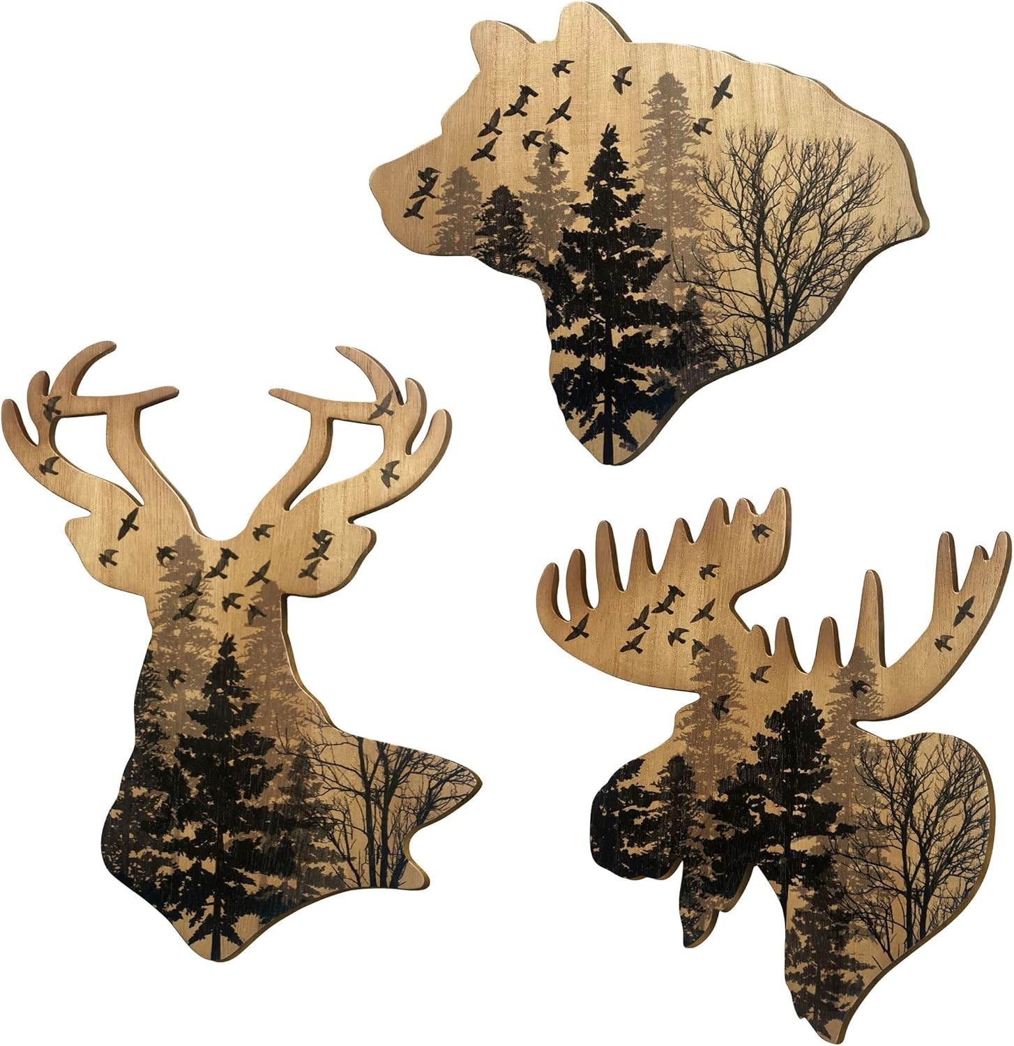 WAIU Rustic Woodland Animals Wall Hanging Wooden Decor (Set of 3)