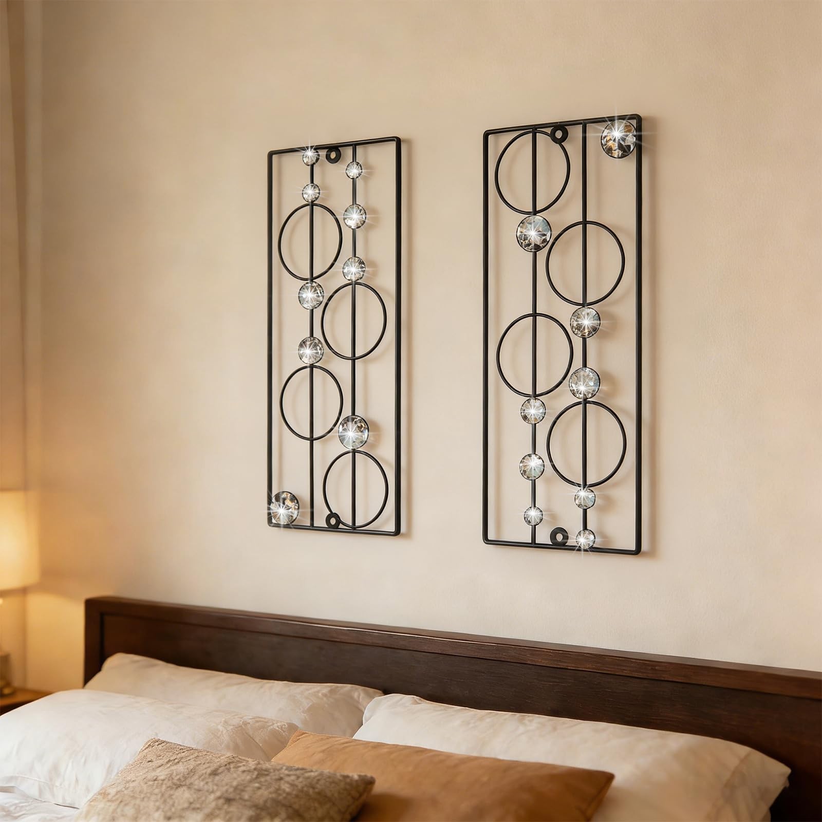 2 Pack Bling Abstract Metal Wall Art Minimalist Geometric Rhinestone Decor