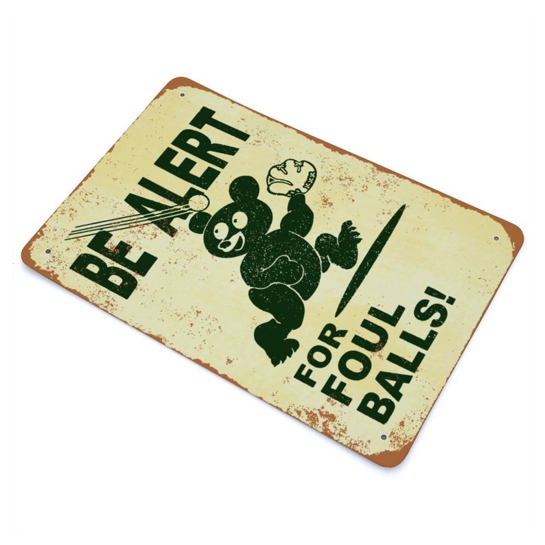 Be Alert For Foul Ball 8×12 Tin Metal Signs / Baseball Field Sports Bar Man Cave