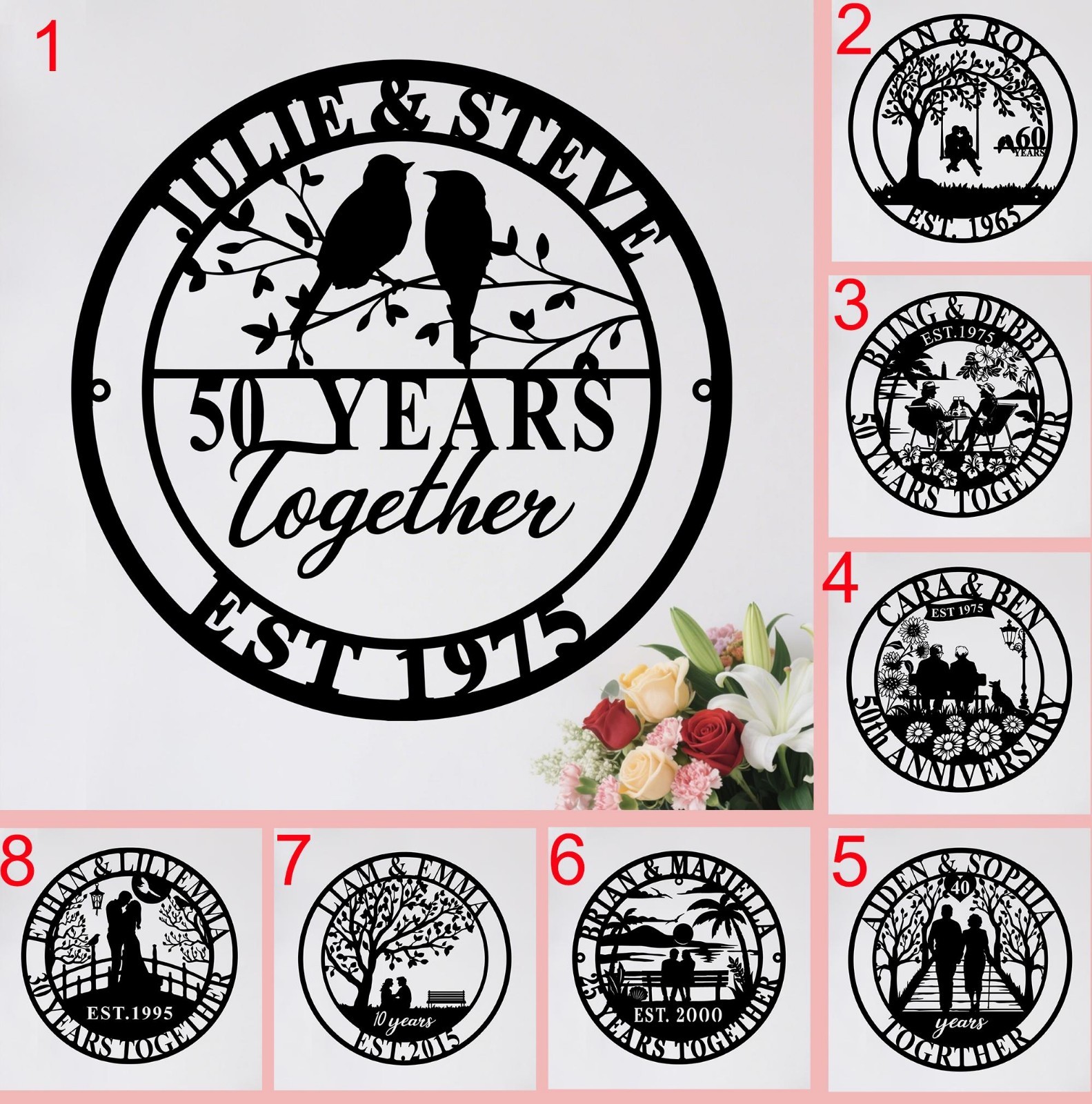 Personalized Bird Couple Metal Art, 50th Anniversary Gift Sign