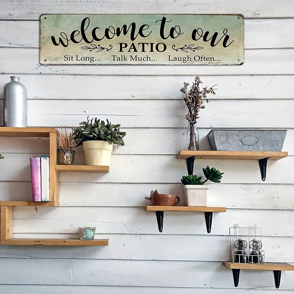 Rustic Welcome Patio Quote Metal Sign Garden Fence Outdoor Wall Plaque Decor