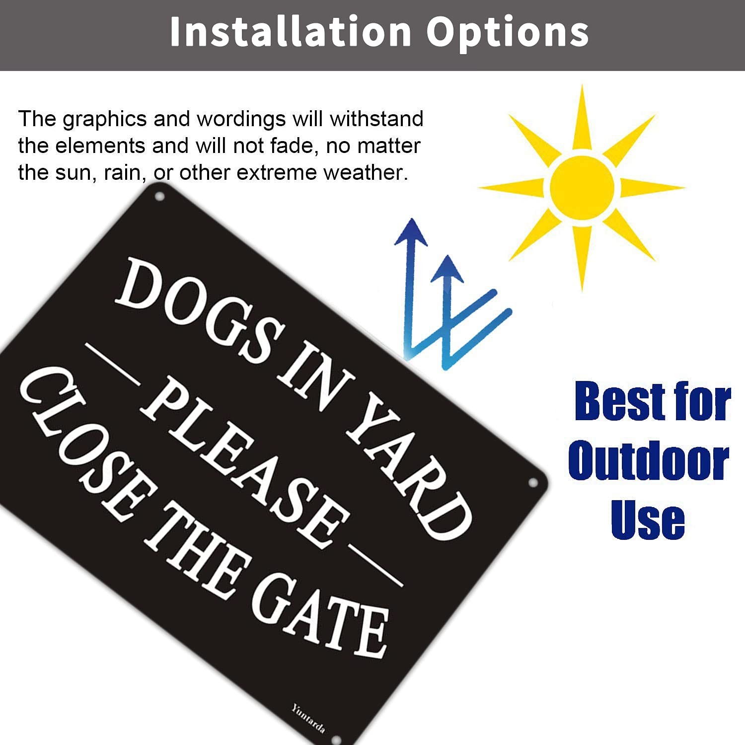 Dogs in Yard Please Close the Gate Sign, Yuntarda(2 Pack) 10x7inches Reflecti…
