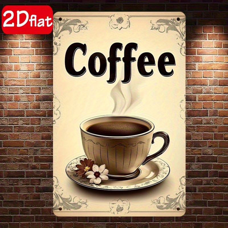 Vintage Coffee Shop Metal Sign 8×12 Inch Beige Brown