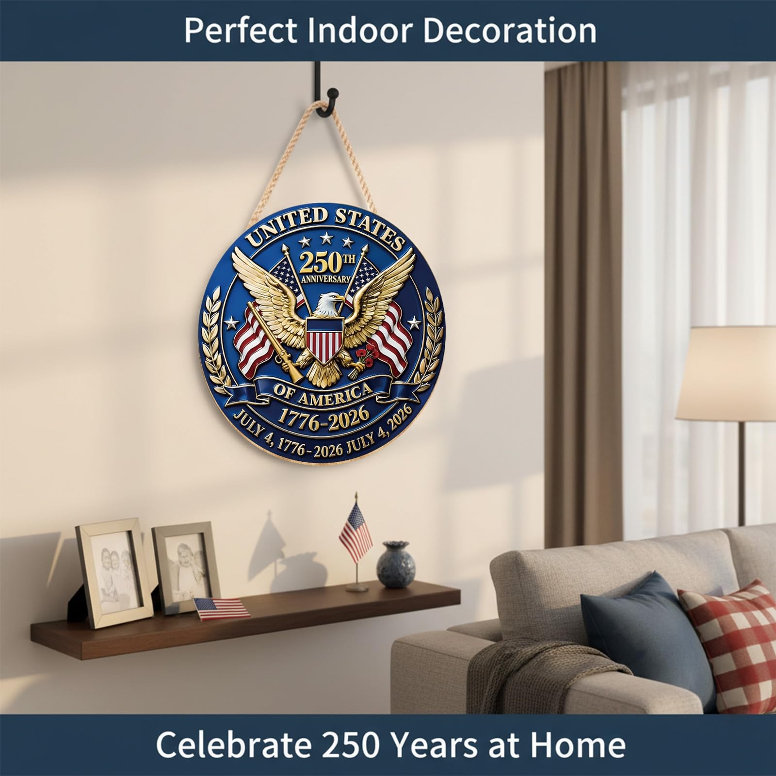 250 Anniversary Wreath Sign Patriotic Wall and Door Decor Signs USA 250Th Annive