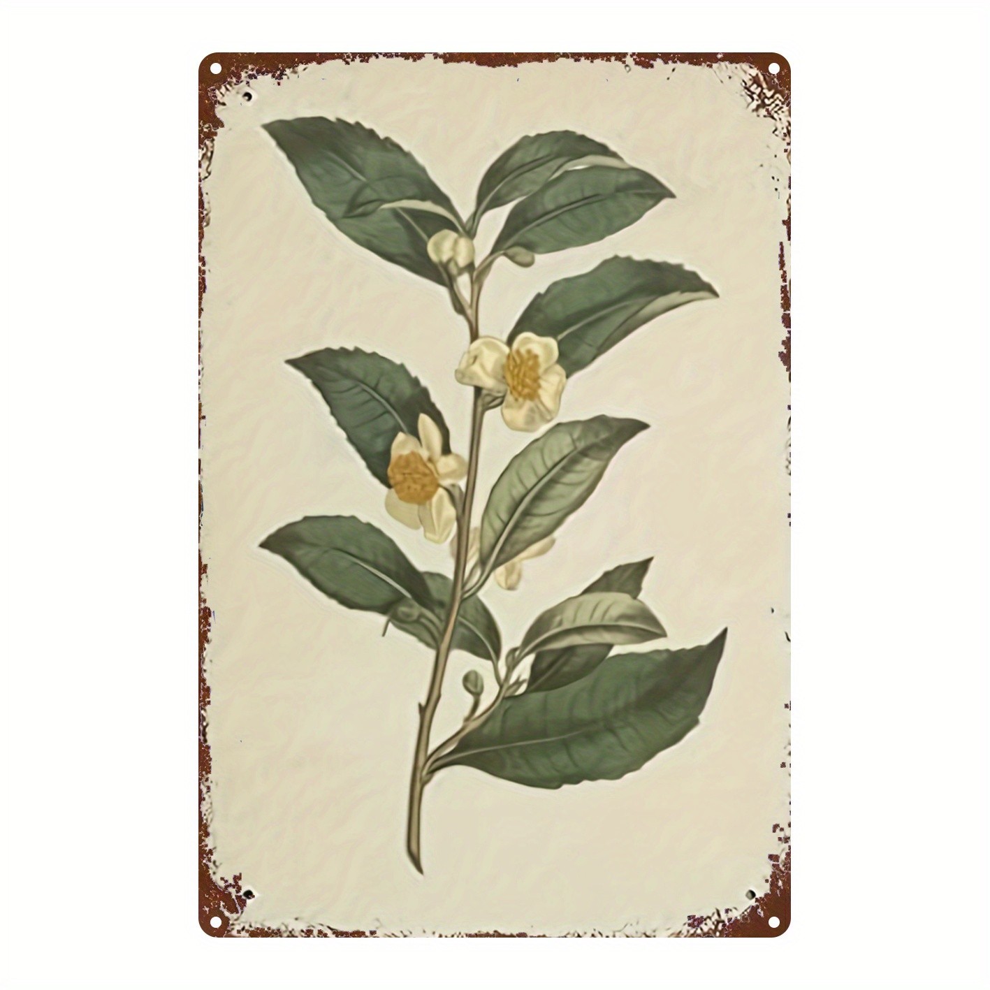 Vintage Botanical Tea Plant Metal Sign Retro Floral Wall Art Hanging Decoration