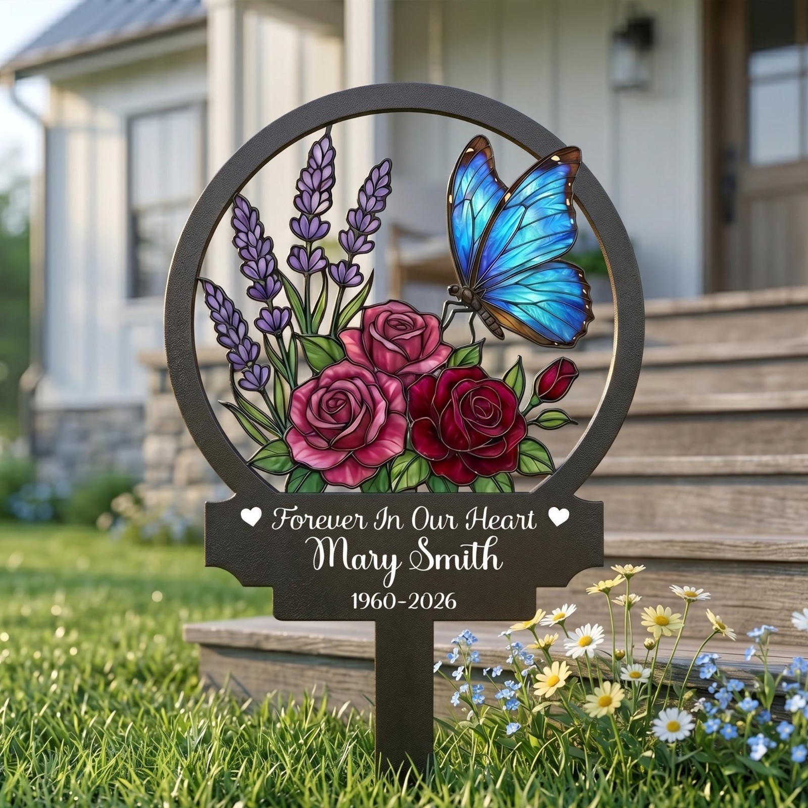 Custom Butterfly Memorial Garden Stake Metal Grave Marker Sympathy Gift Decor