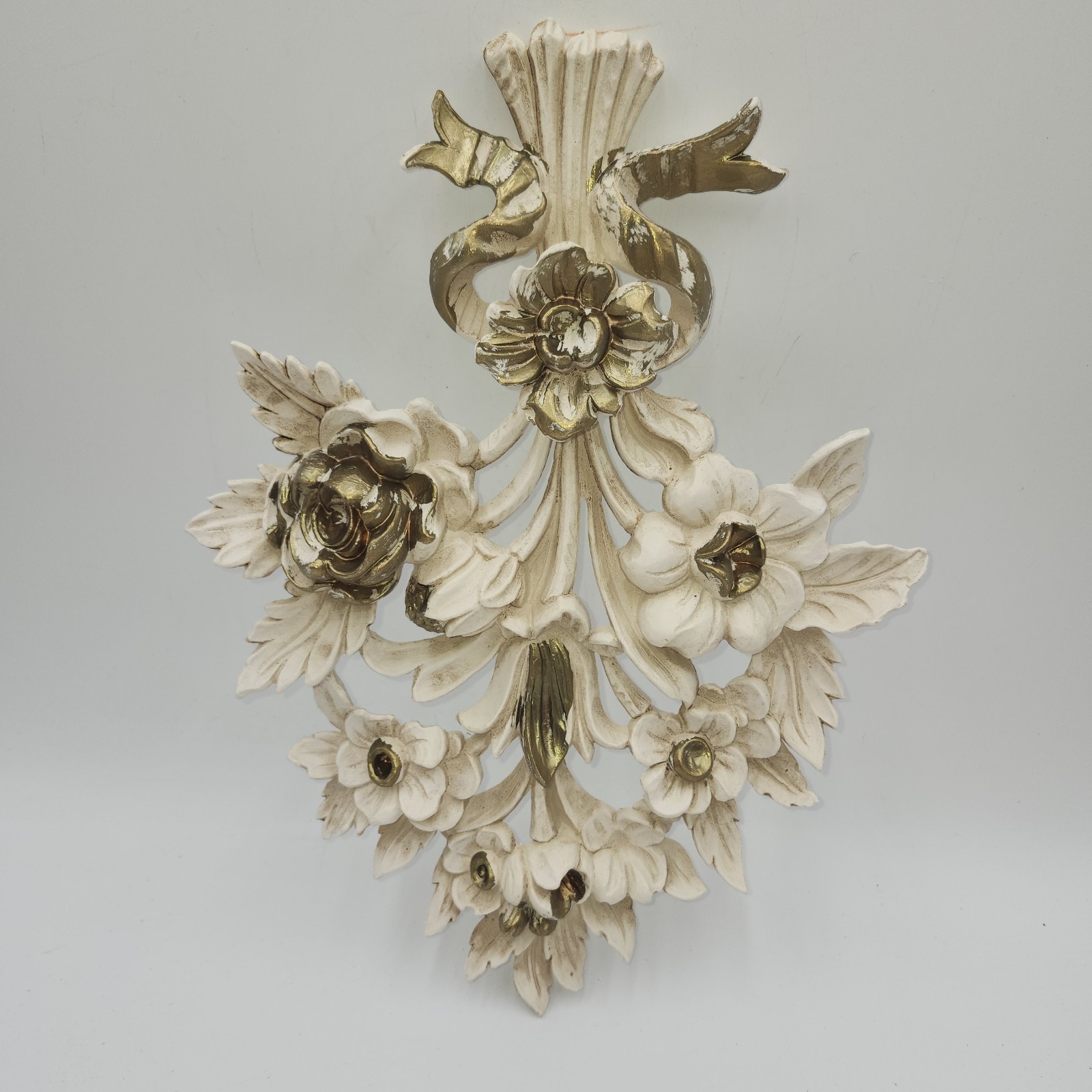 Vintage Italian Florentine Plaque Wall ARt Gold Gilt Euromarchi Flowers…