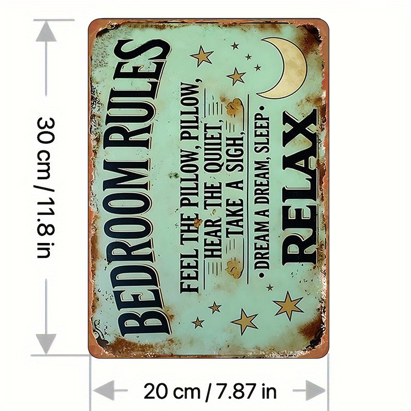 Metal Sign 20.32×30.48 cm “Bedroom Rules” Wall Decor