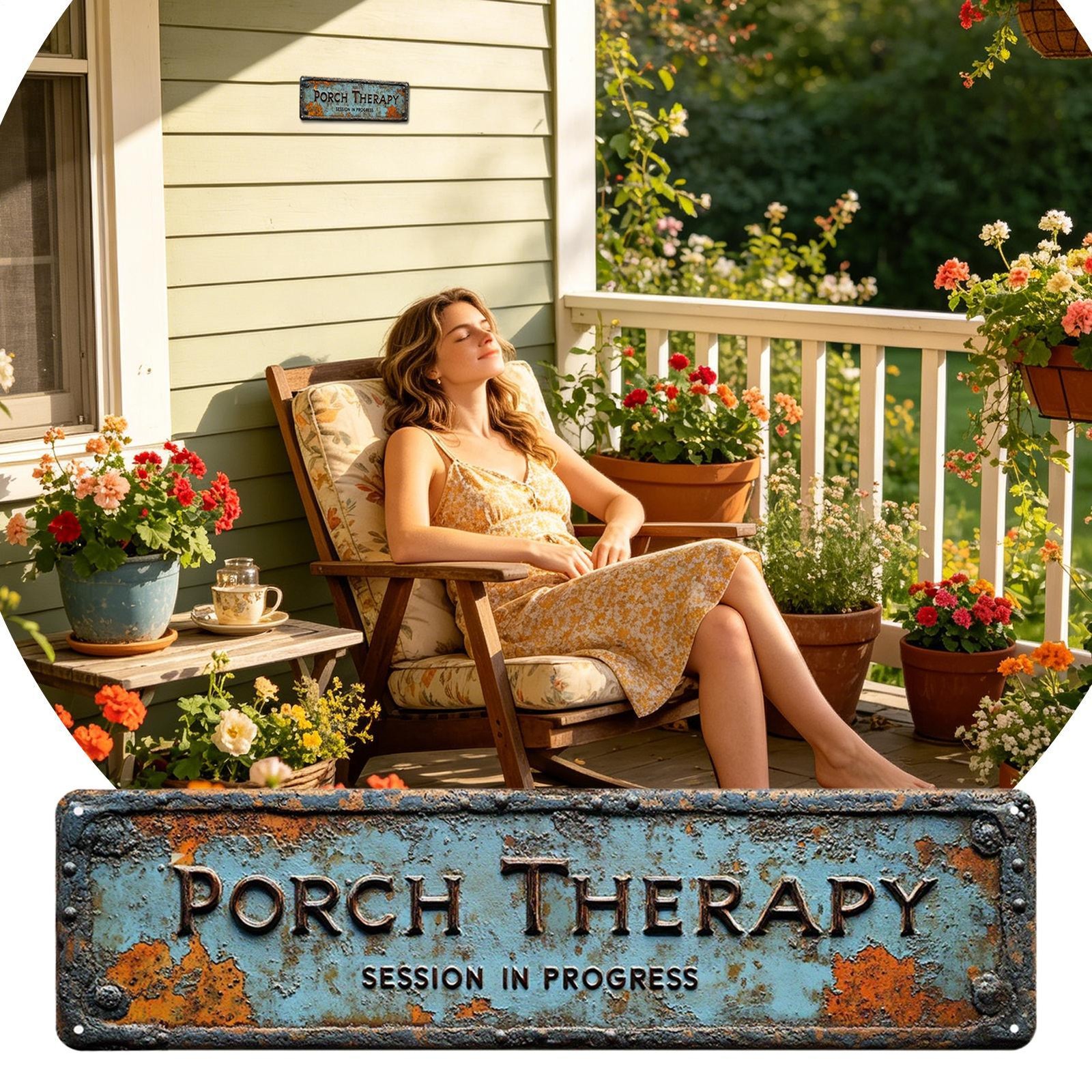 Vintage Porch Therapy Session In Progress Aluminum Outdoor Wall Sign 40x10cm