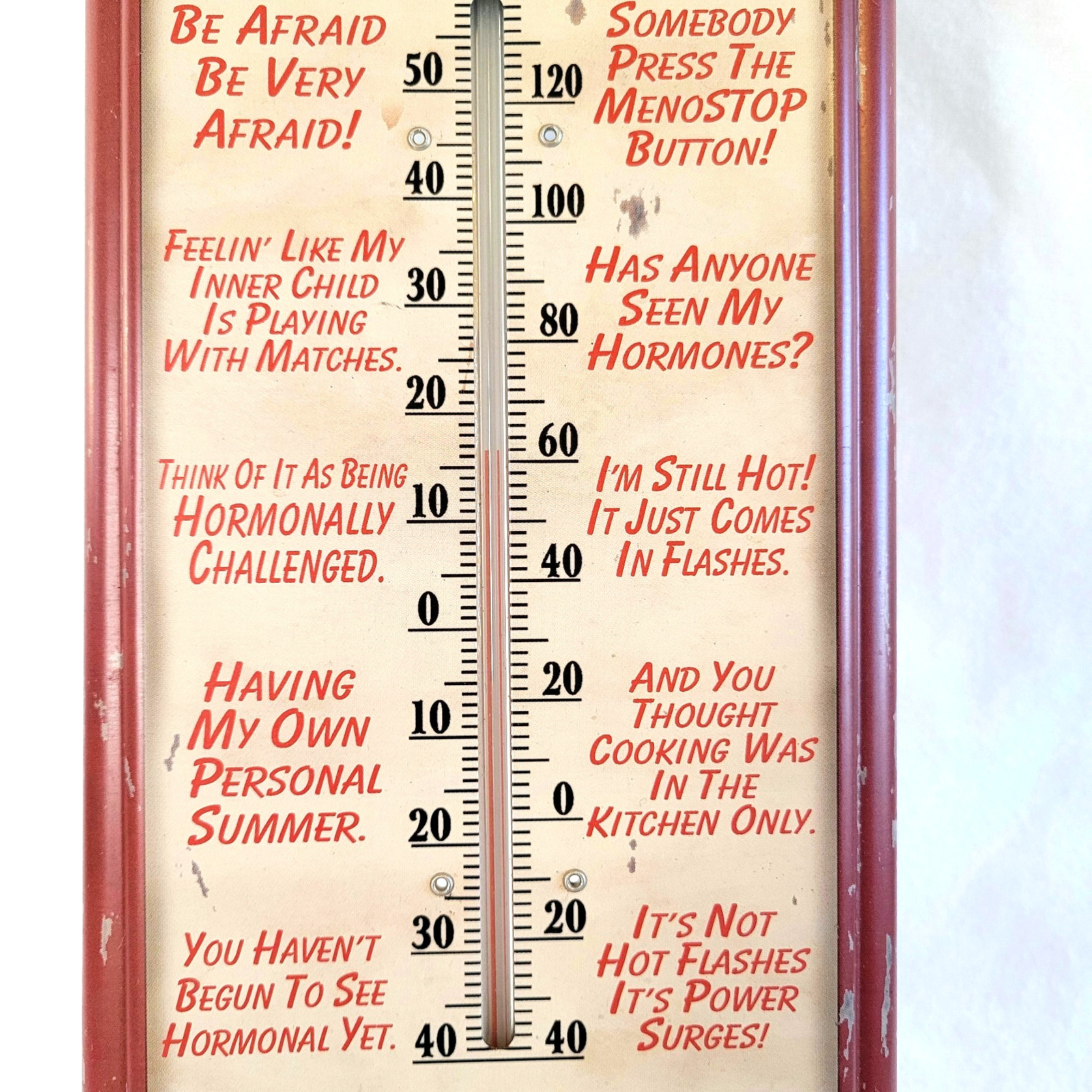 Menopause Hot Flash Thermometer Retro Wall Plaque Metal 17″ Humorous Gift Decor