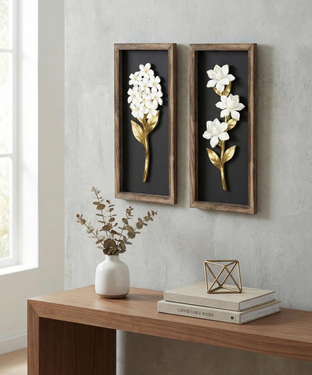 3D Floral Wall Art (Set of 2), Minimalist Floral Wall Decor, Ready-to-Hang Wo…