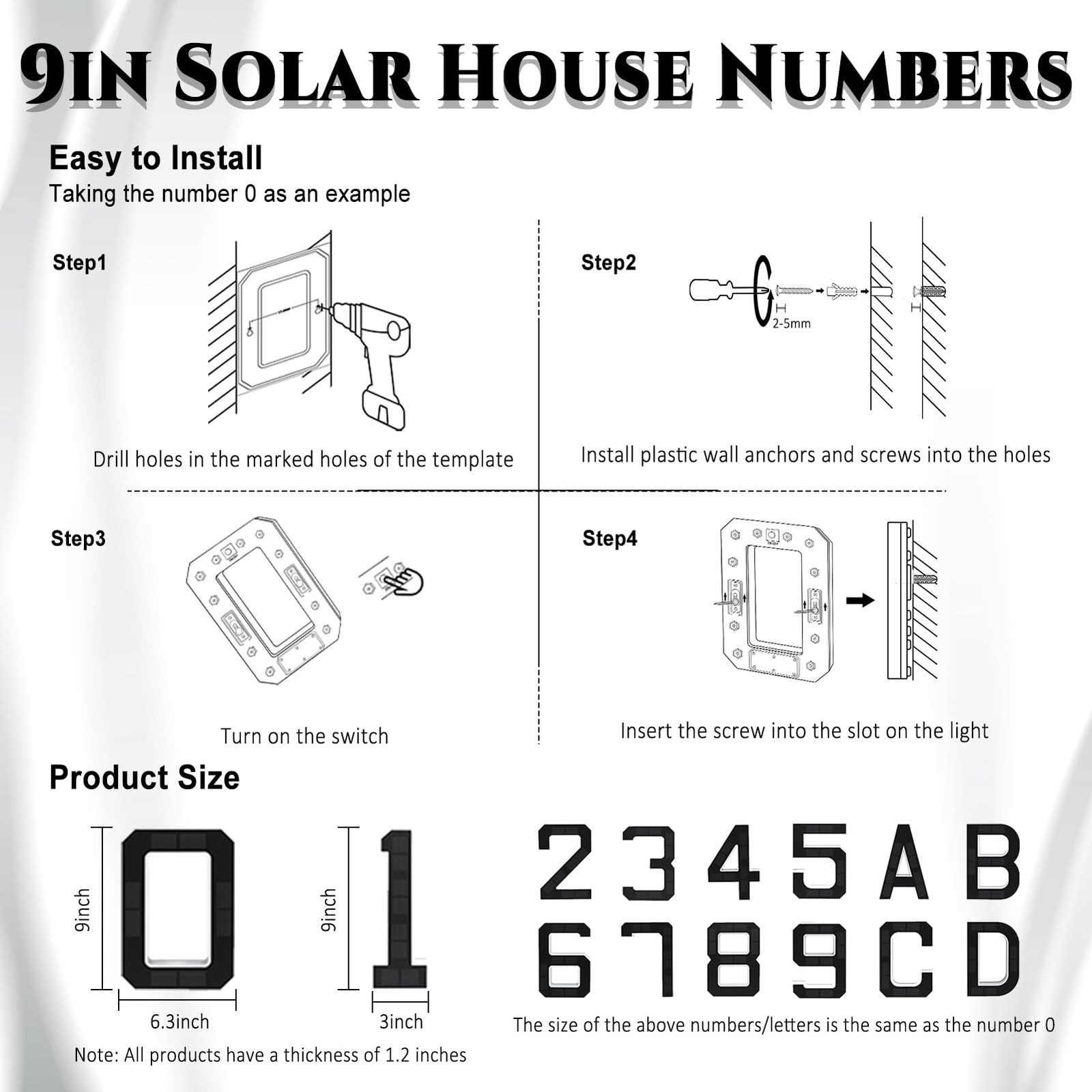 9 Inch Solar Lighted House Numbers for Outside, Light Up Waterproof LED Addre…