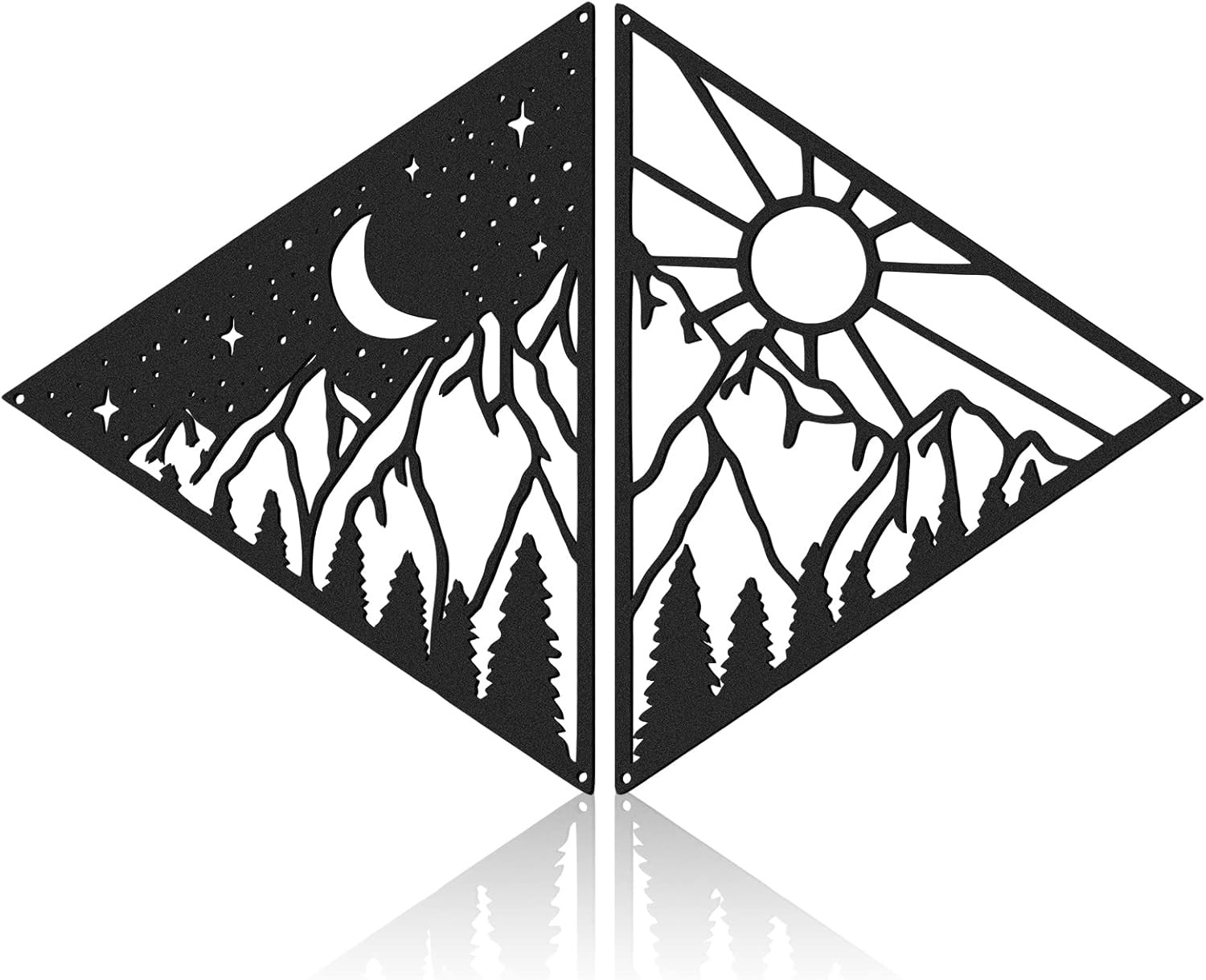 2 Pcs Mountain Decor Sun and Moon Wall Decor Metal Wall Art Mountain Forest Tria