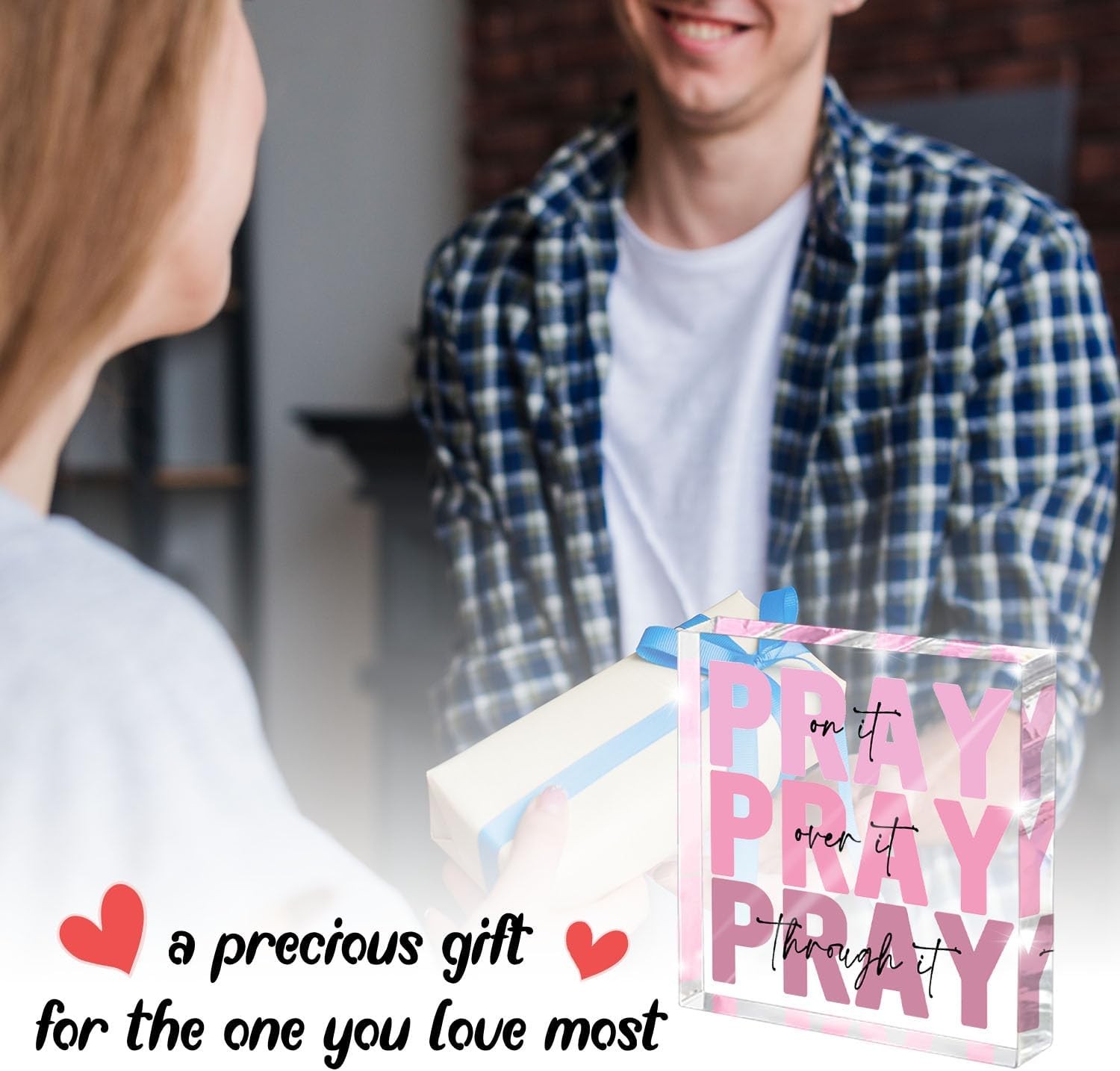 Pink Inspirational Decor Pray Over It Bible Verse Wall Art Christian Gifts, 4x 4