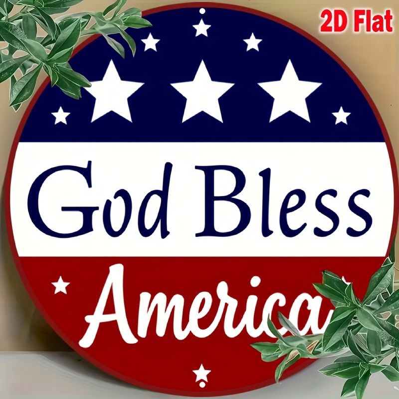 Vintage God Bless America Metal Sign Patriotic 4th July Porch Holiday Wall Decor