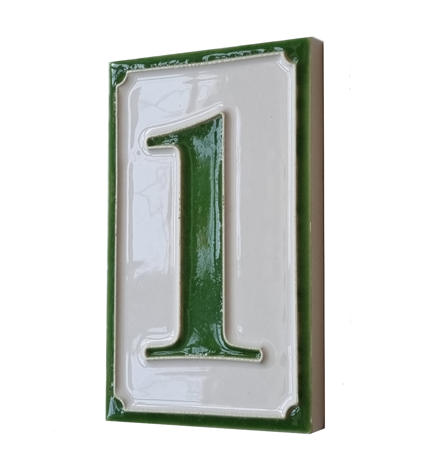 11 cm x 7 cm Italian Ceramic Green Numbers & Brown Or White Frames