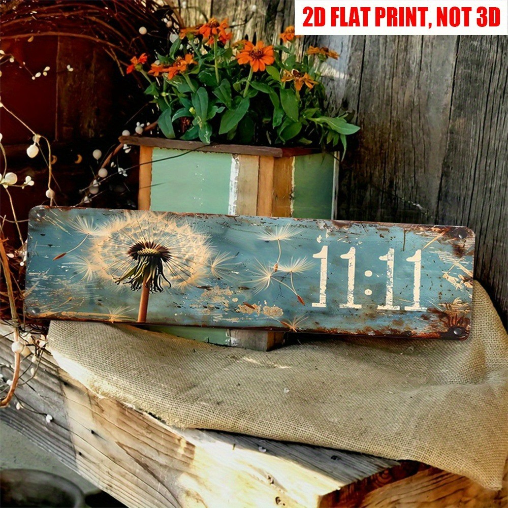 Vintage 11:11 Dandelion Tin Signs 4x16in Plaque Home Porch Garage Indoor/Outdoor