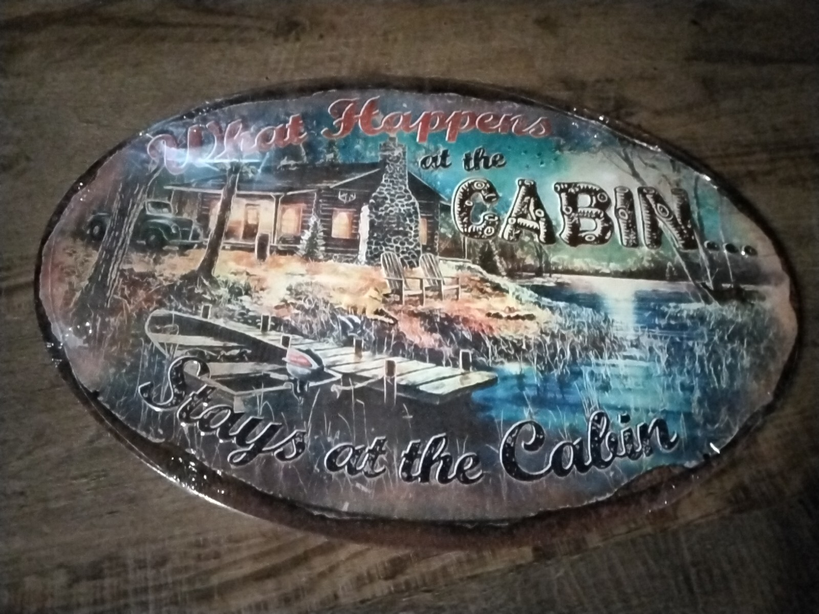 Tin Sign Oval Shaped Home Decor Lodge Cabin Themed Rivers Edge Products New