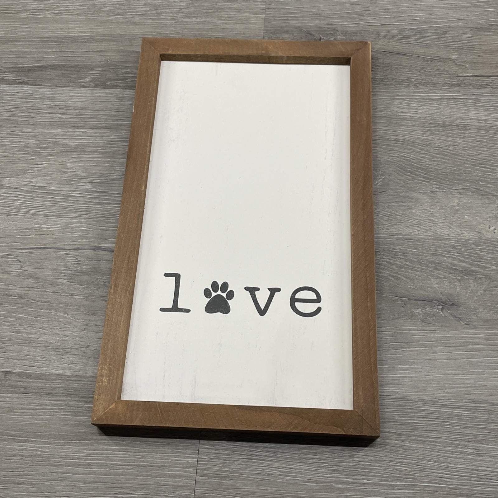 Wood Sign “Love” With Dog Foot Print – 15×9 in Dog Lover Decoration