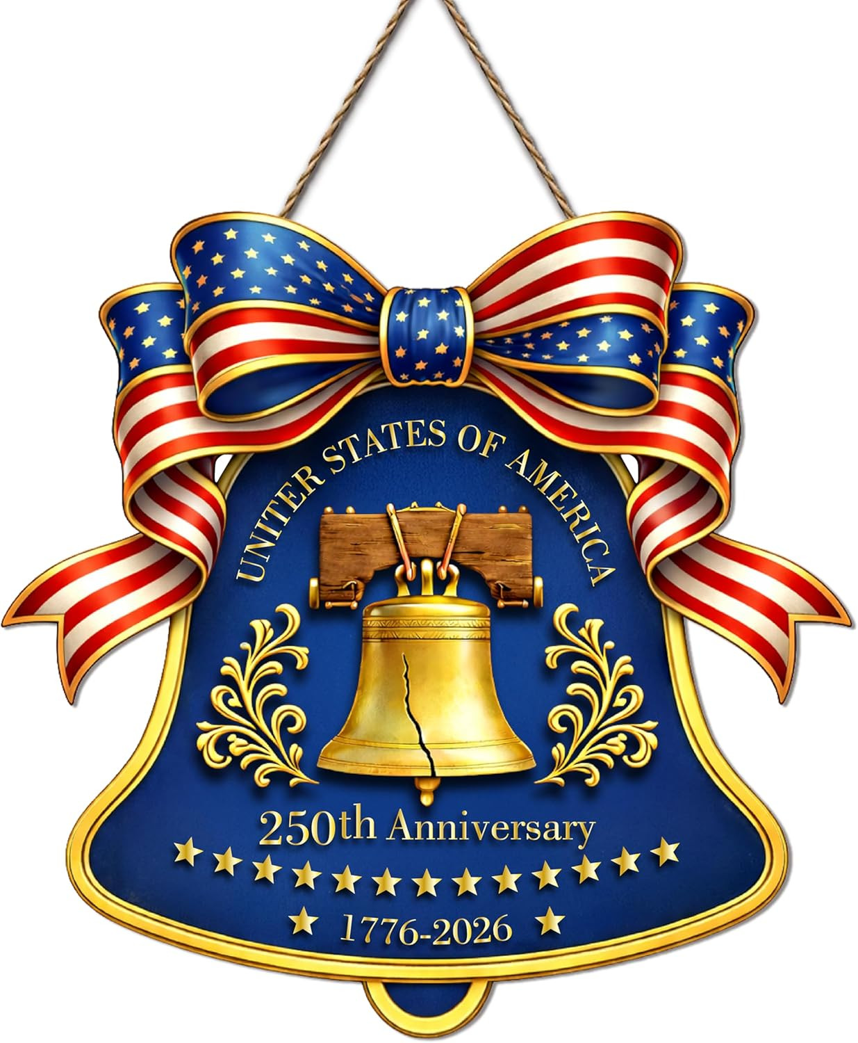 250Th Anniversary Door Wreath, Vintage Liberty Bell Patriotic Wooden Sign for Fr