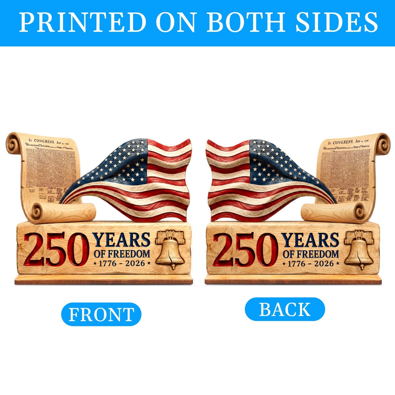 250th Anniversary USA Decorations – 9″ Wooden Sign, Patriotic 4th of July Decor,