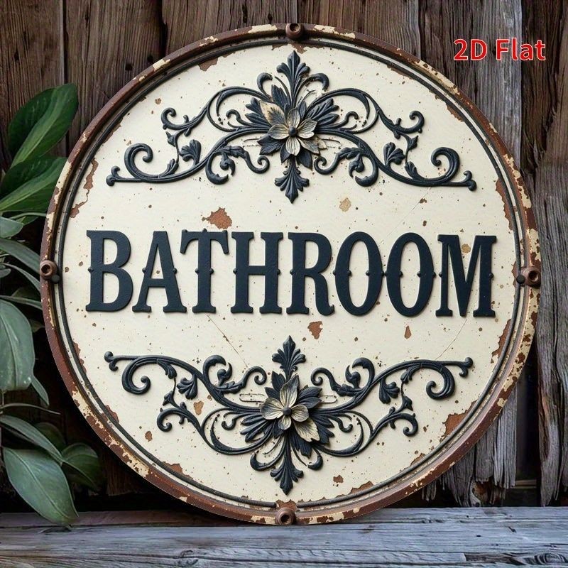 Vintage Floral Bathroom Metal Sign Farmhouse Wall Decoration With Scrollwork