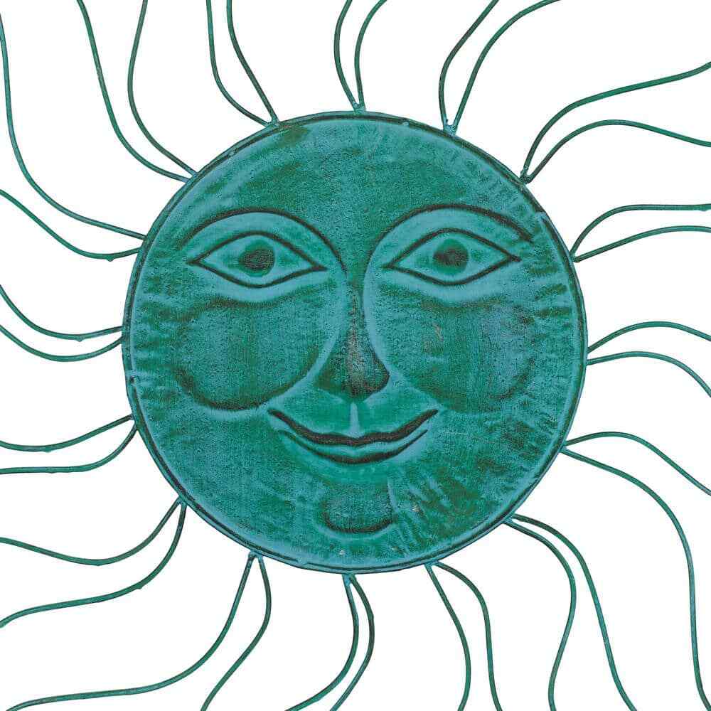 Large Wall Decor Indoor Outdoor Sun with Wire Frame Metal Teal 30 In. X 30 In.