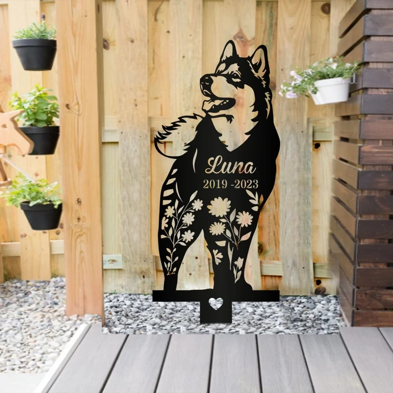 Personalized Siberian Husky Stake Metal Sign, Pet Grave Markers, Garden Decor